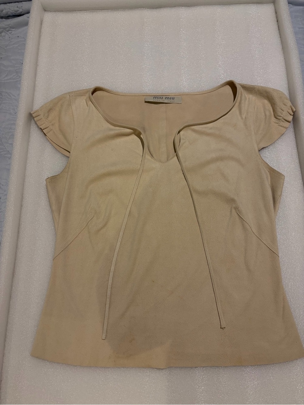 Miu Miu Beige Short Sleeve Faux Suede Top
